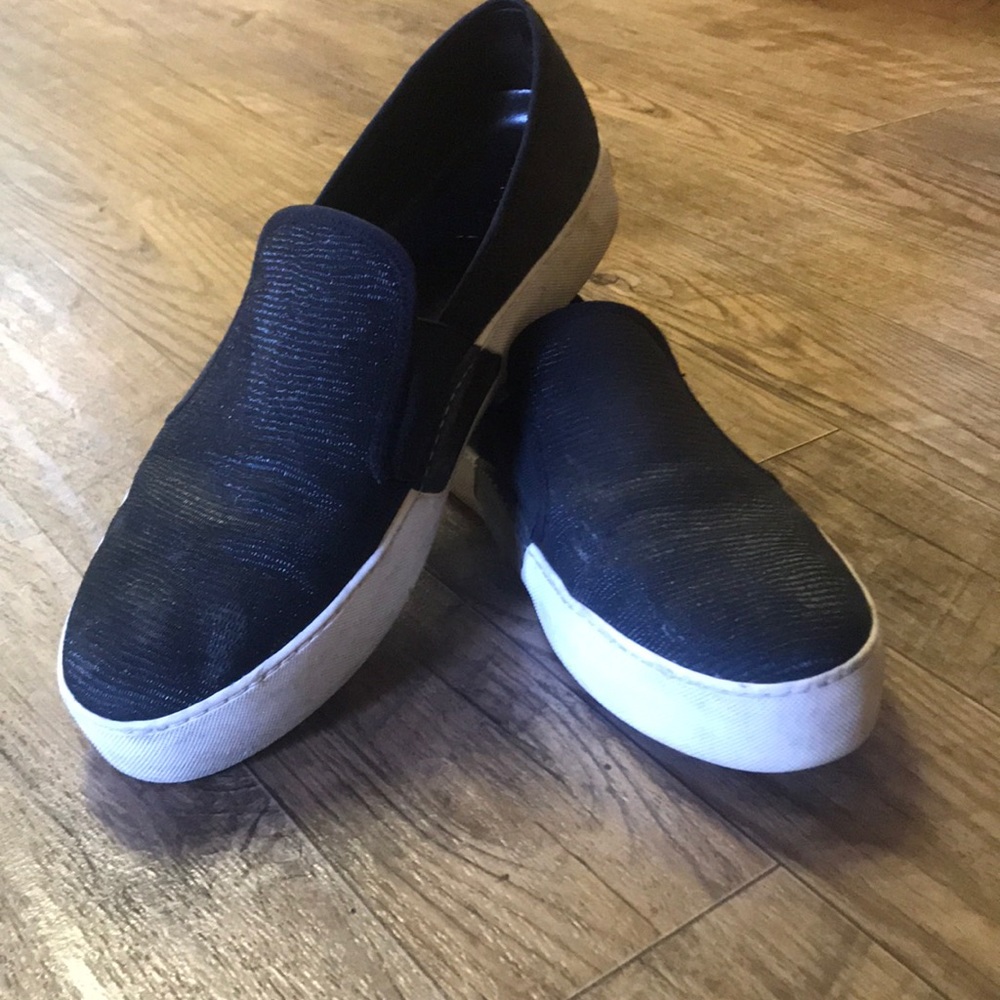 1 state black slip on leather sneakers